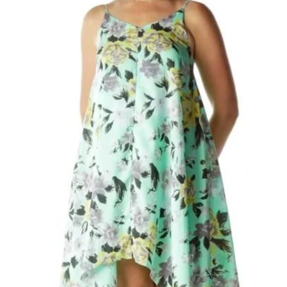JOA Women's Blue Floral Tent Sleeveless Asymmetrical Knee Length Dress. Medium - Picture 1 of 16